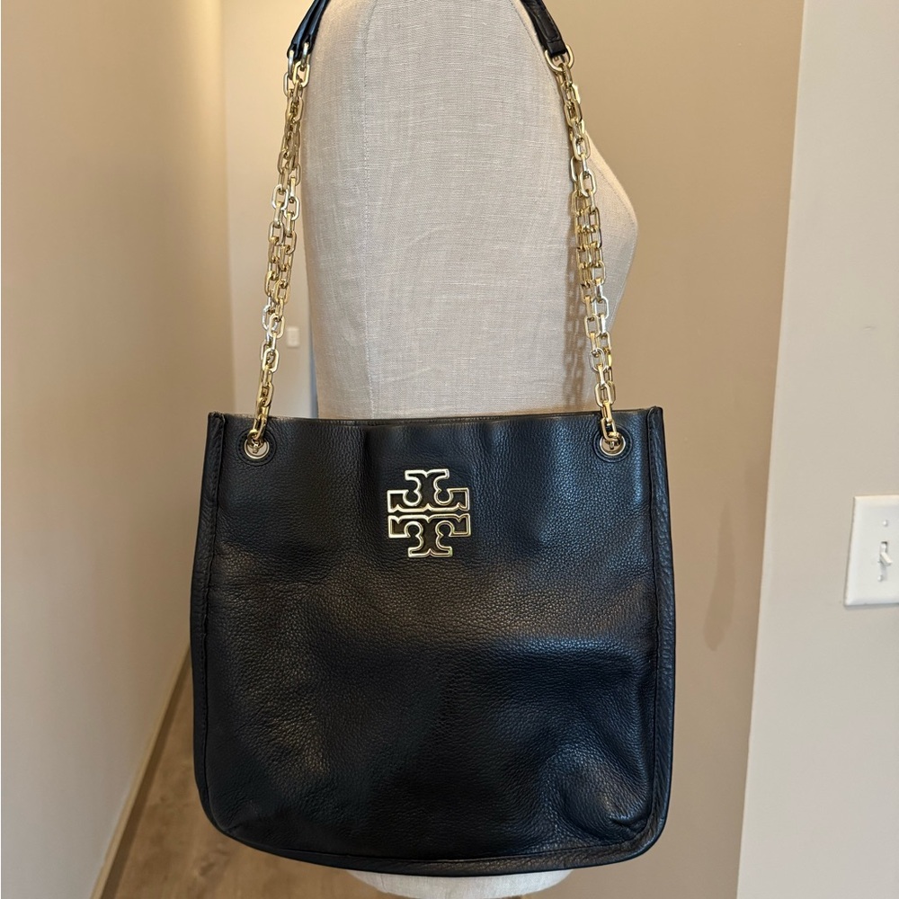 Tory Burch Black Shoulder Crossbody with Gold Chain